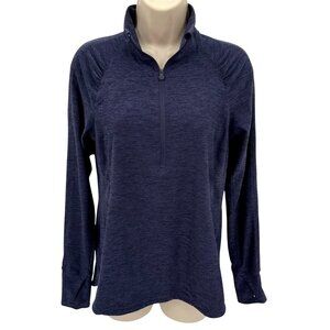 Apana Womens Heathered Blue1/4 Zip Pullover Lightweight Long-Sleeve Top S